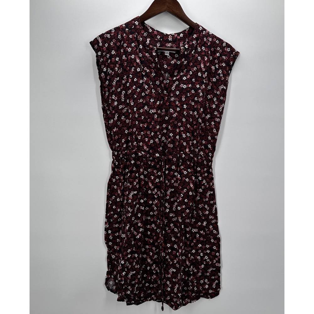 Sandra Darren Floral Dress Burgundy Red White Sleeveless Rayon Cottagecore 10